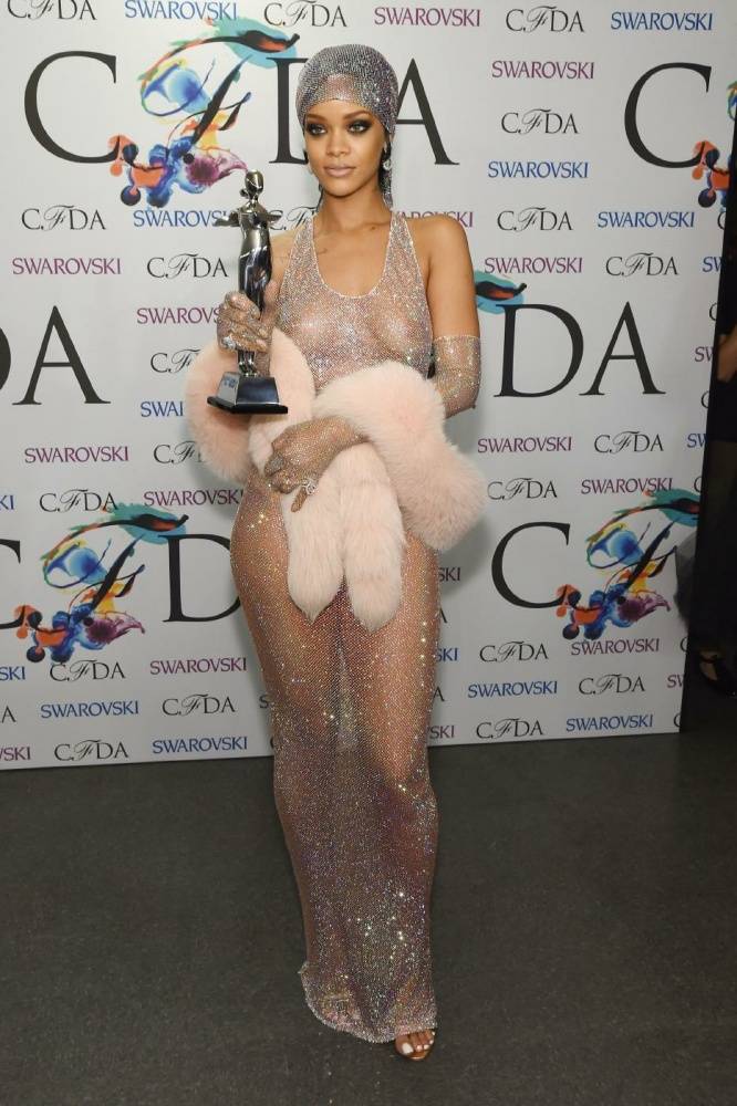 Rihanna Nude Sheer Sequin Dress Nip Slip Leaked - #17