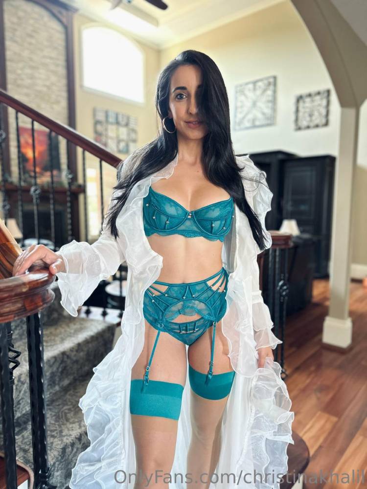 Christina Khalil Sexy Teal Lingerie Stockings Onlyfans Set Leaked - #7