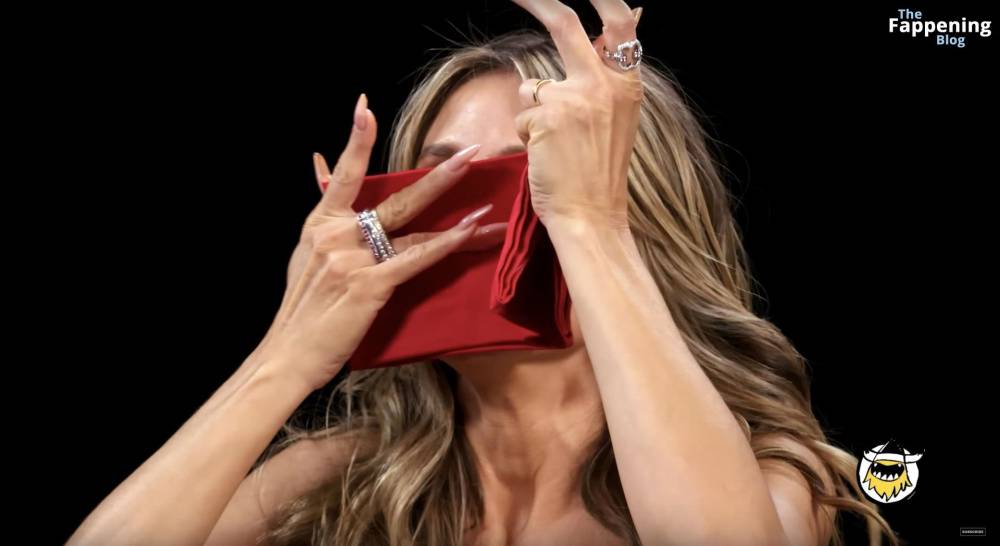 Heidi Klum Strips Down to Her Red Bra on Hot Ones (62 Pics + Video) - #28
