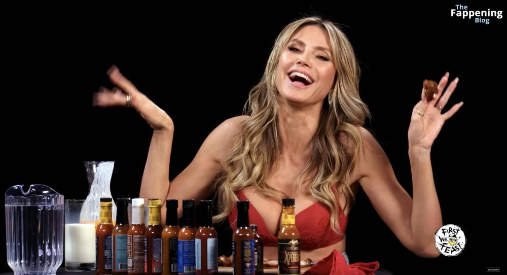 Heidi Klum Strips Down to Her Red Bra on Hot Ones (62 Pics + Video) - #14
