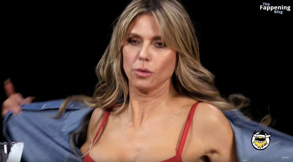 Heidi Klum Strips Down to Her Red Bra on Hot Ones (62 Pics + Video) - #5